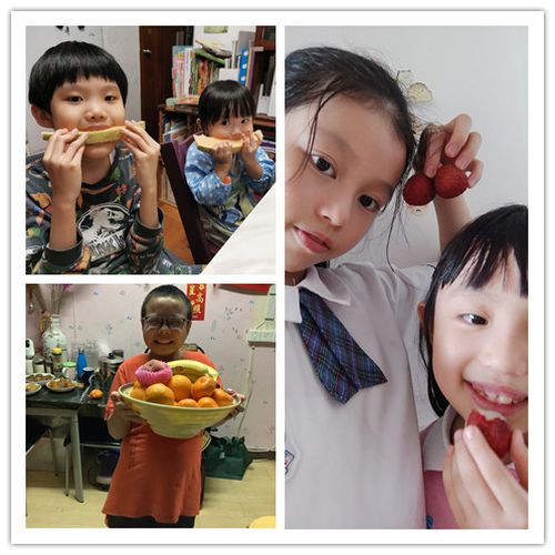 鼓勵學生在家中多吃水果,把與家人開心吃水果的照片上載至GOOGLE CLASSROOM。
