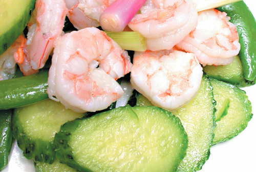 Stir-fried Shrimps with Sugar Snap Peas and Cucumbers